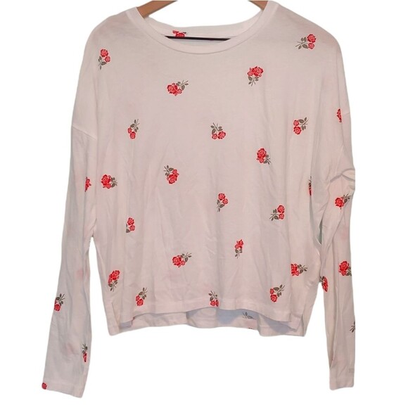 Victoria's Secret PINK Girlfriend Crop White Rose Print Long Sleeve Top Size M - Picture 3 of 8